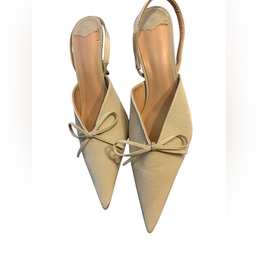 Tony Bianco Beige Pointed Toe Slingback Heels with Bow - Picture 10 of 11